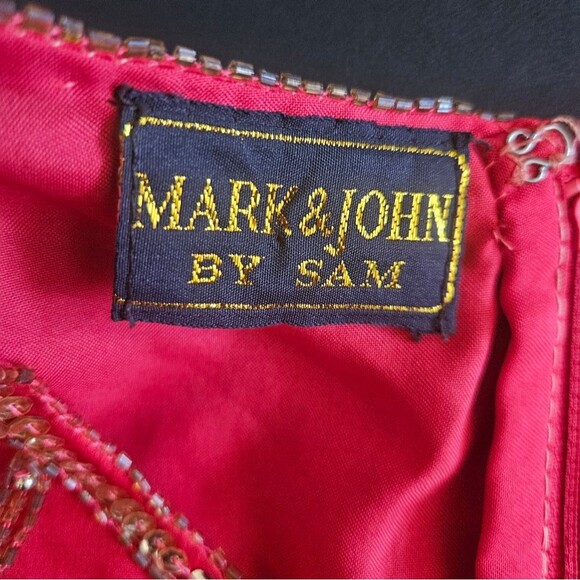 Vintage Mark & John by Sam Red 100% Pure Silk Beaded Sequined  Dress Size L - Picture 5 of 9
